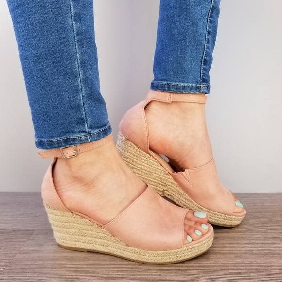 Dusty Rose Suede Espadrille wedge Heel Sandal-E - Picture 3 of 8